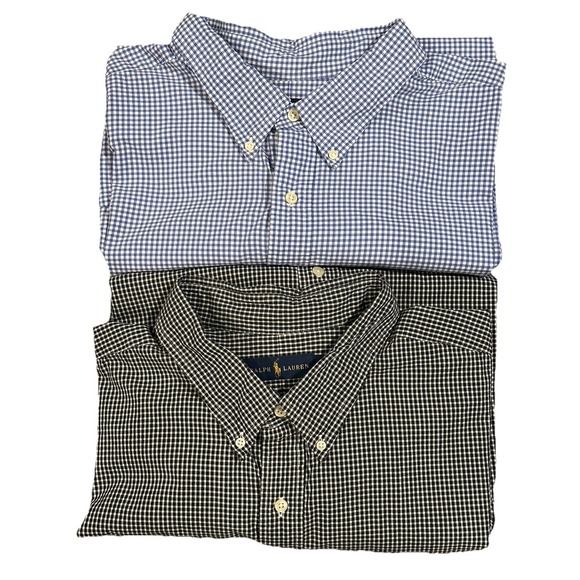 2 Polo Ralph Lauren Long Sleeve Shirts Mens 4XLT Cotton Button Down Checkered - Picture 1 of 16